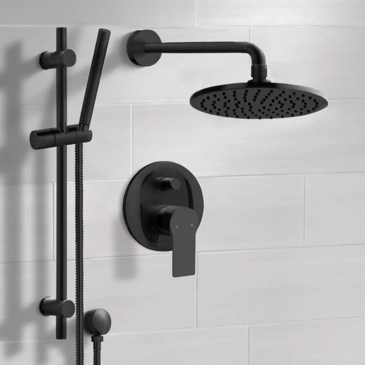 Matte Black Shower Set With 8" Rain Shower Head and Hand Shower