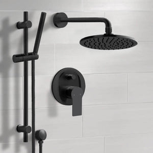 Matte Black Shower Set With 8" Rain Shower Head and Hand Shower