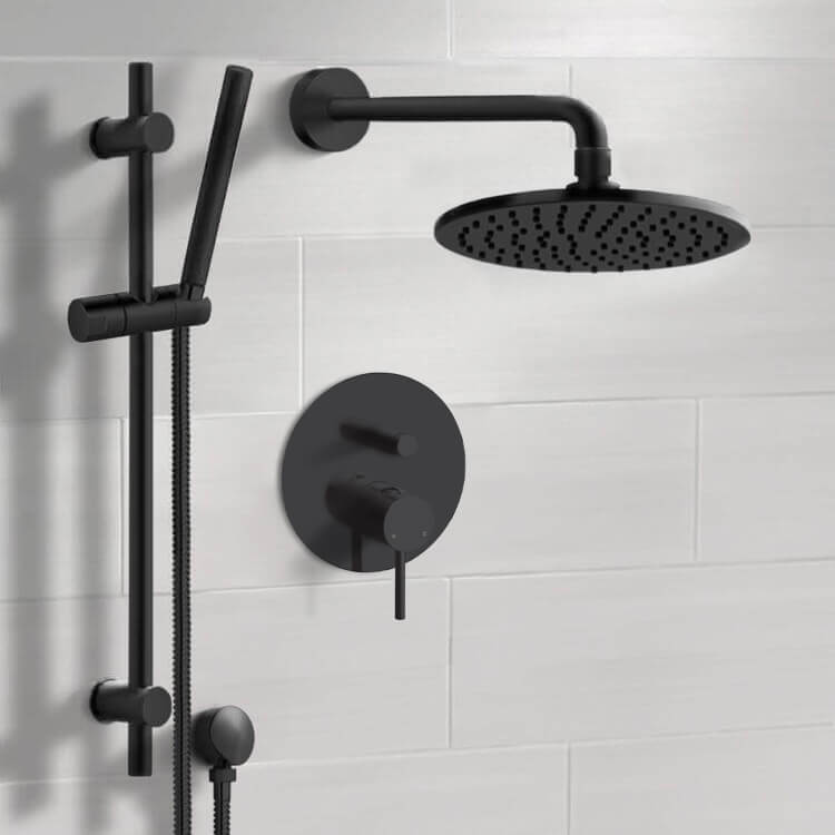 Matte Black Shower Set With 8" Rain Shower Head and Hand Shower