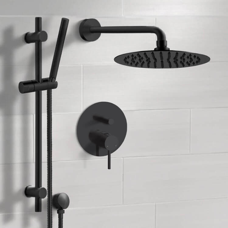 Matte Black Shower Set With Rain Shower Head and Hand Shower