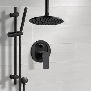 Matte Black Shower Set With 8" Rain Ceiling Shower Head and Hand Shower