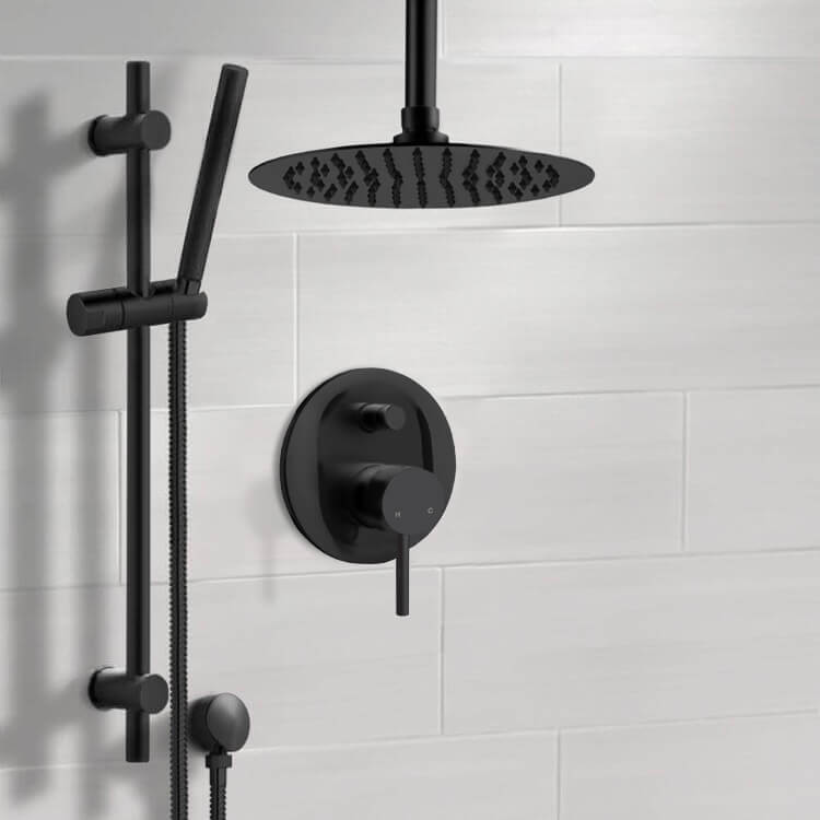 Matte Black Shower Set With Rain Ceiling Shower Head and Hand Shower