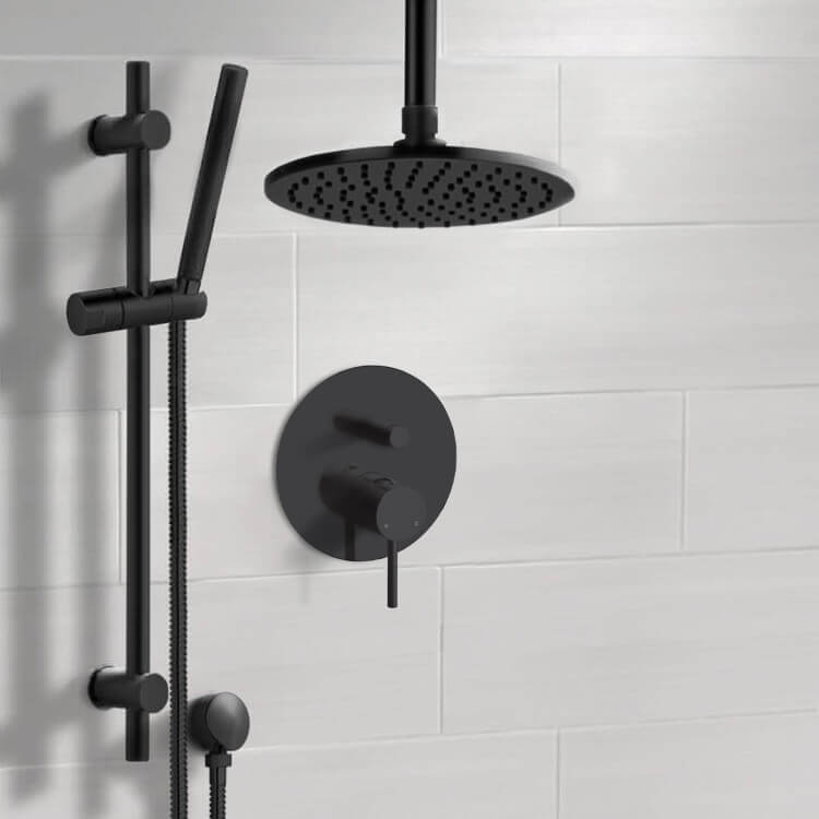 Matte Black Shower Set With 8" Rain Ceiling Shower Head and Hand Shower