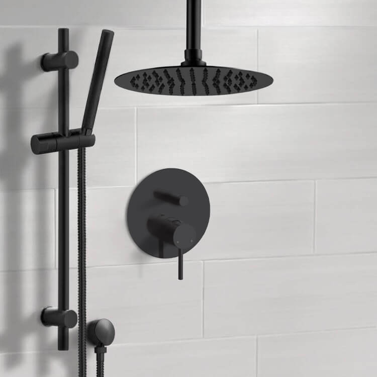 Matte Black Shower Set With Rain Ceiling Shower Head and Hand Shower