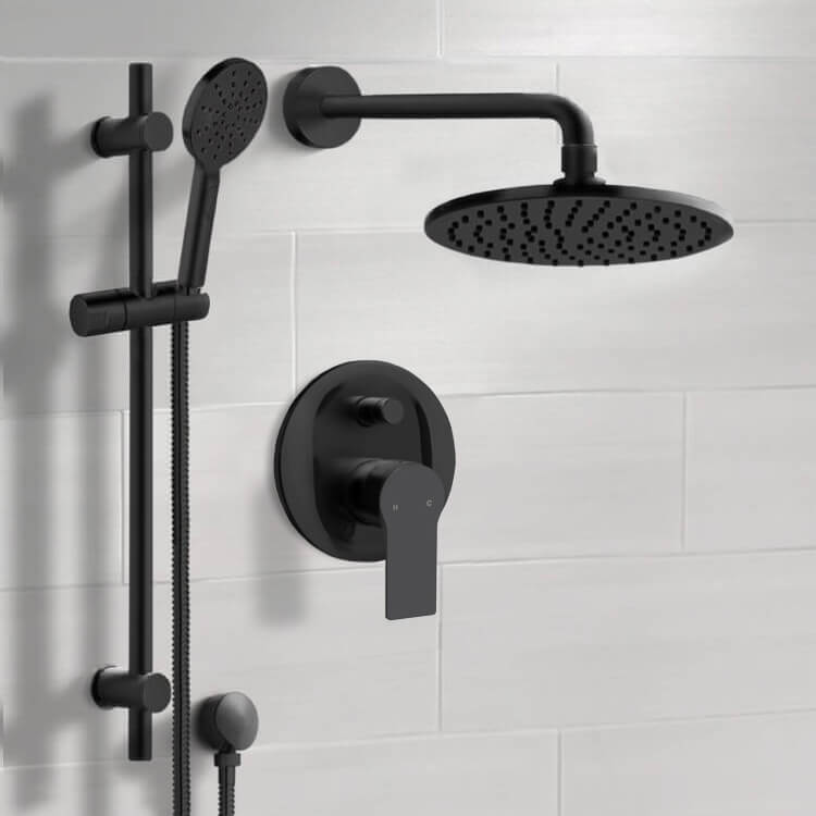 Matte Black Shower Set With 8" Rain Shower Head and Hand Shower