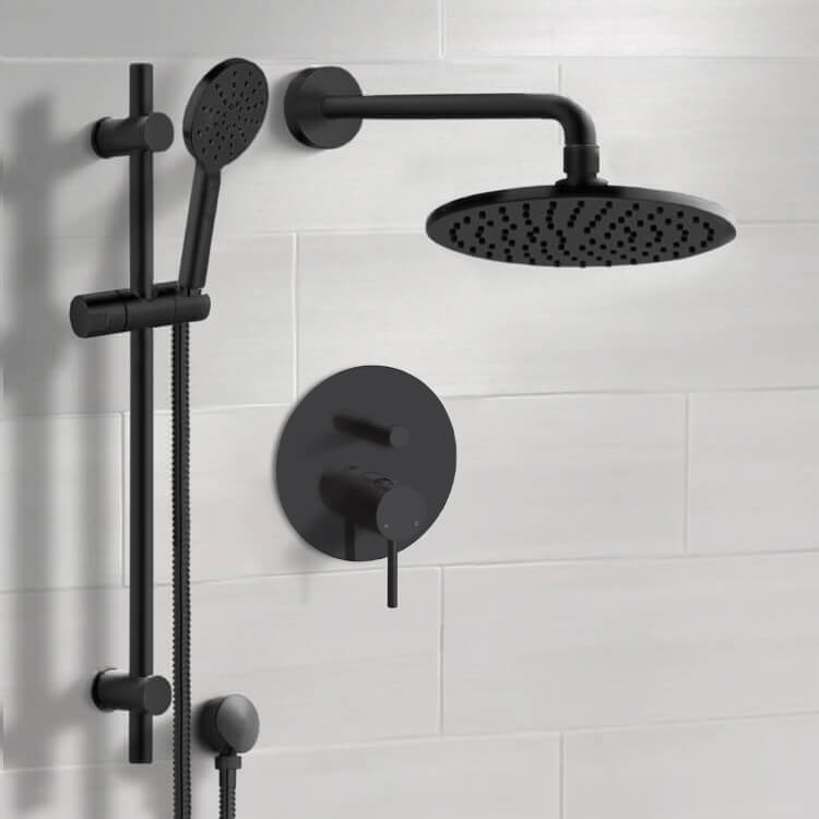 Matte Black Shower Set With 8" Rain Shower Head and Hand Shower