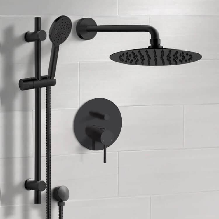 Matte Black Shower Set With Rain Shower Head and Hand Shower