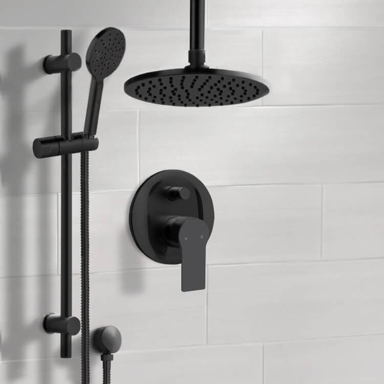 Matte Black Shower Set With 8" Rain Ceiling Shower Head and Hand Shower