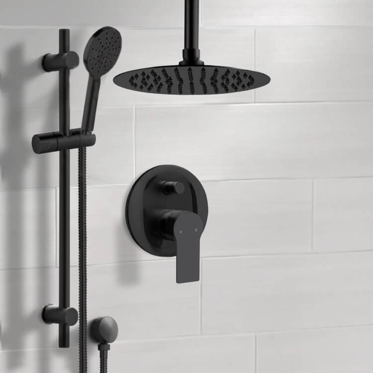 Matte Black Shower Set With Rain Ceiling Shower Head and Hand Shower