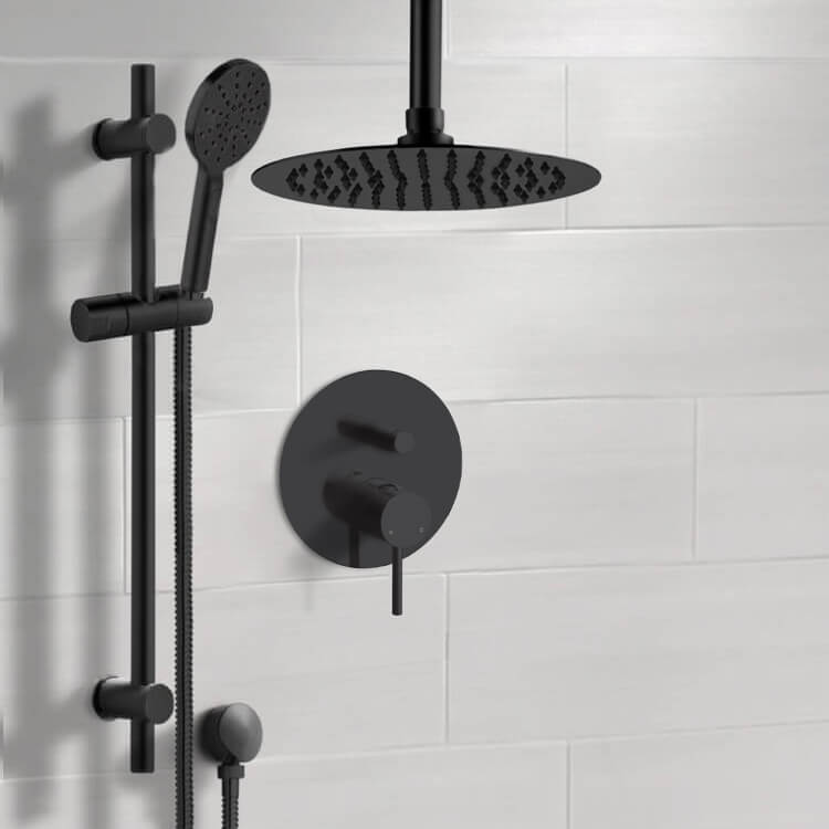 Matte Black Shower Set With Rain Ceiling Shower Head and Hand Shower