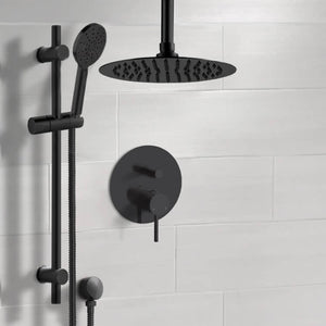 Matte Black Shower Set With Rain Ceiling Shower Head and Hand Shower