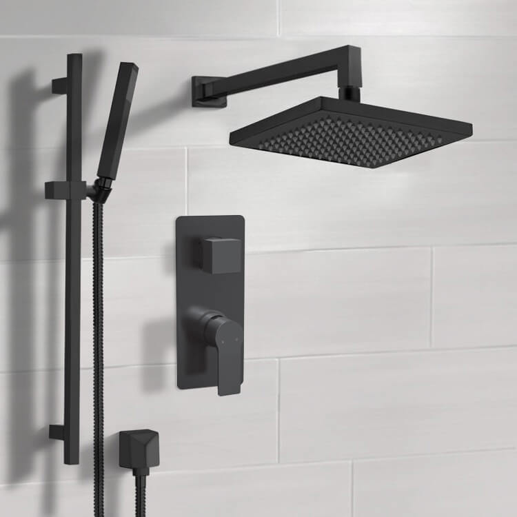 Matte Black Shower Set With 8" Rain Shower Head and Hand Shower