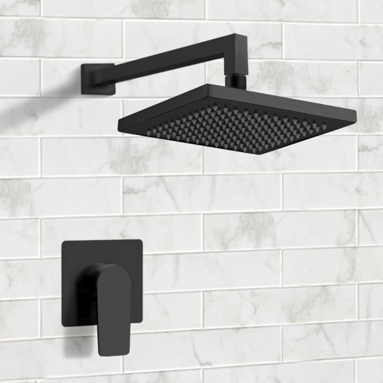Matte Black Shower Faucet Set with 8" Rain Shower Head