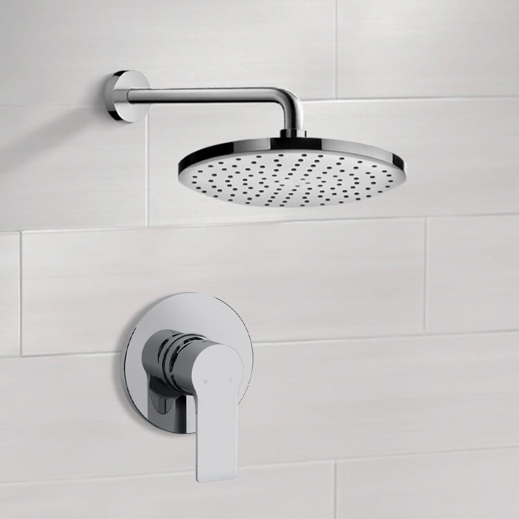 Chrome Shower Faucet Set With 12" Rain Shower Head