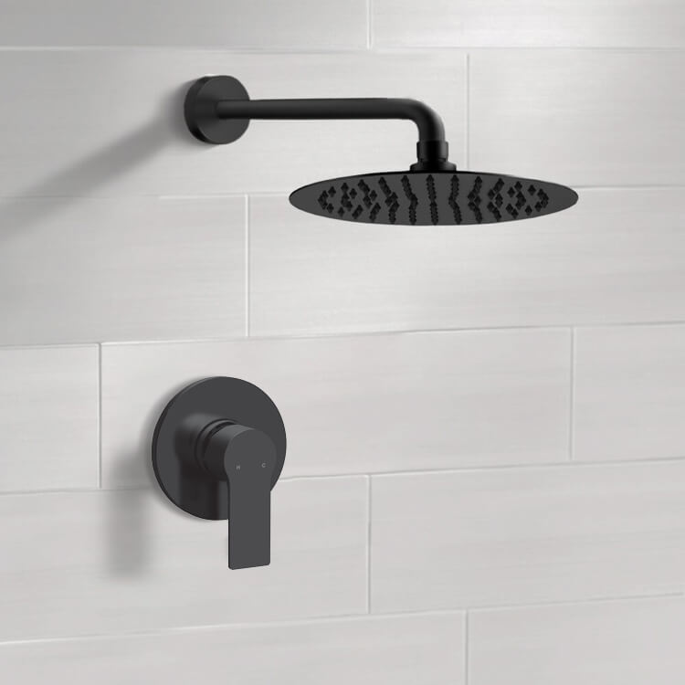 Matte Black Shower Faucet Set With 12" Rain Shower Head