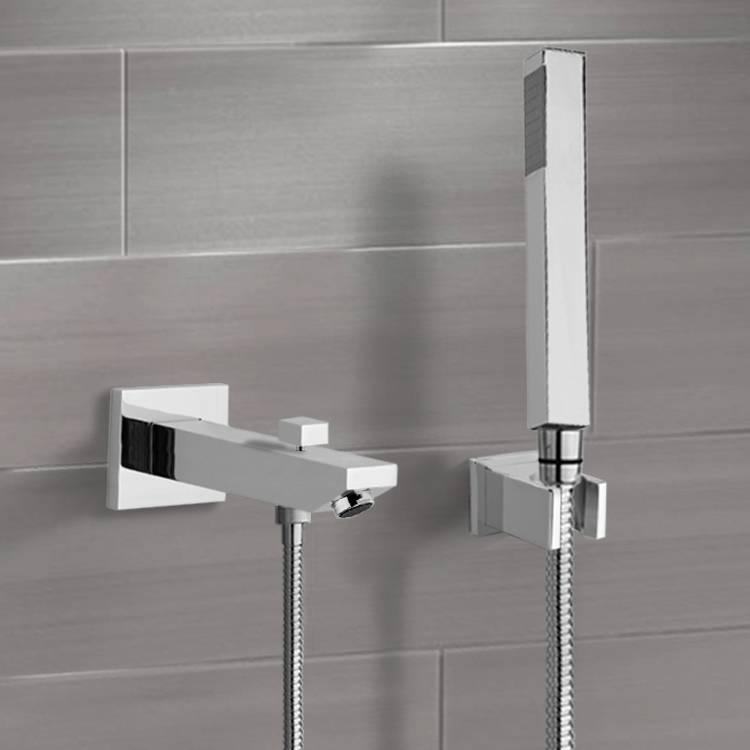 Chrome Wall Mounted Tub Spout Kit with Hand Shower