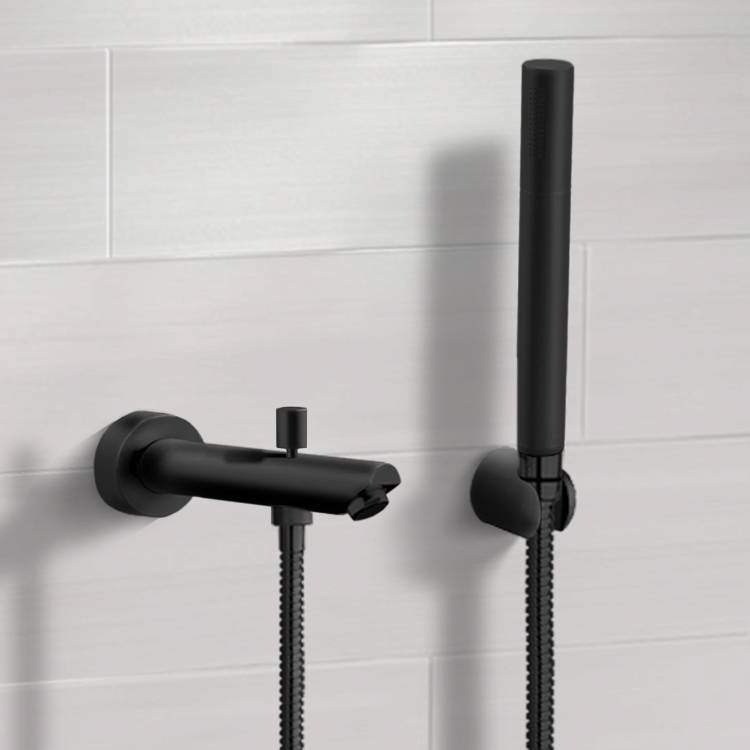 Matte Black Wall Mounted Tub Spout Kit with Hand Shower