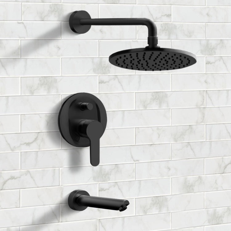 Matte Black Tub and Shower Faucet Sets with 8" Rain Shower Head