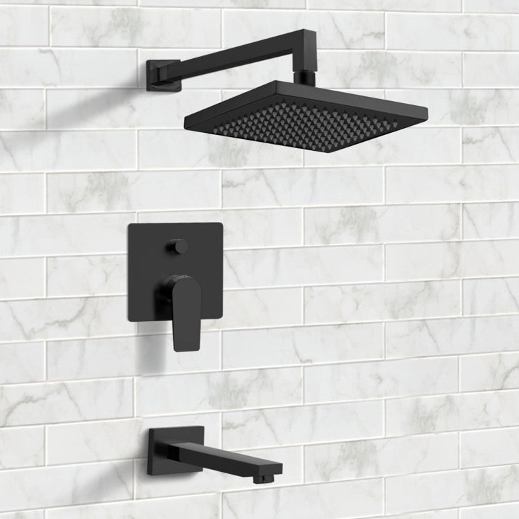 Matte Black Tub and Shower Faucet Sets with 8" Rain Shower Head