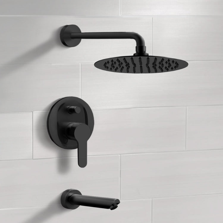 Matte Black Tub and Shower Faucet Set With 10" Rain Shower Head