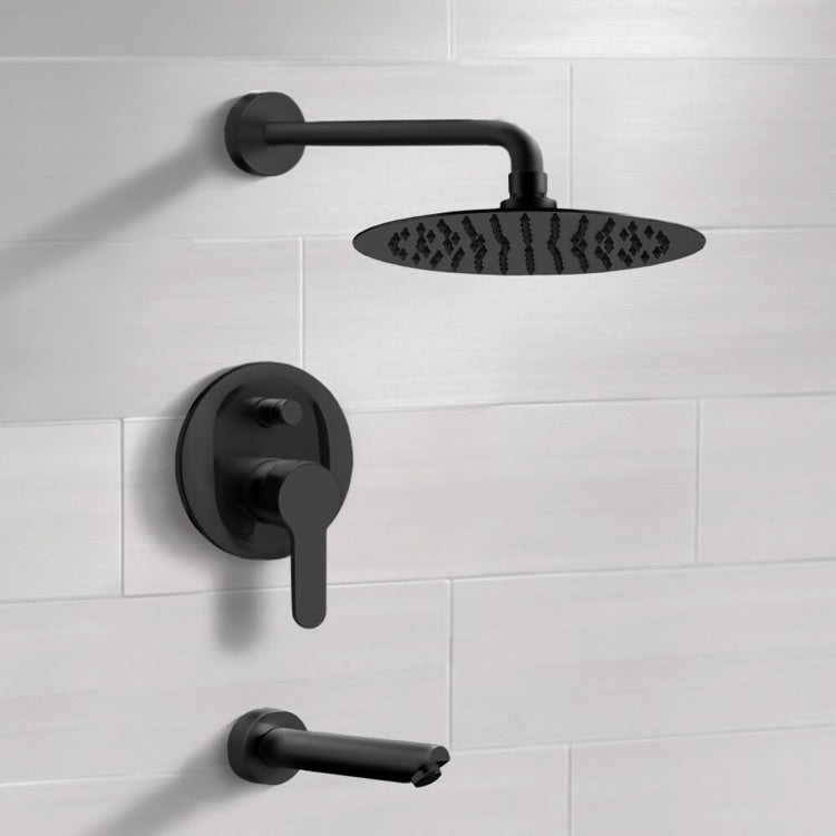 Matte Black Tub and Shower Faucet Set With Rain Shower Head