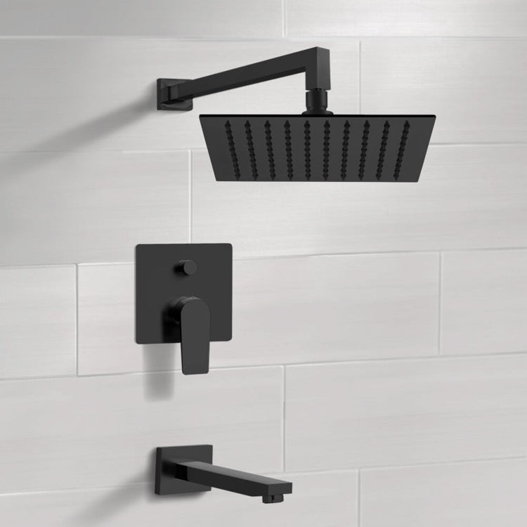 Matte Black Tub and Shower Set With Rain Shower Head
