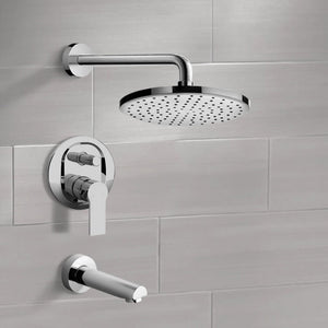 Chrome Tub and Shower Faucet Set With Rain Shower Head