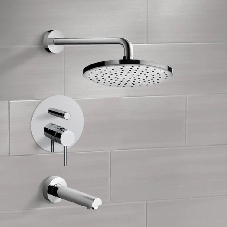 Chrome Tub and Shower Faucet Set With Rain Shower Head