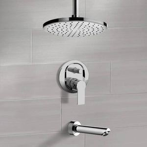 Chrome Tub and Shower Faucet Set With Rain Ceiling Shower Head