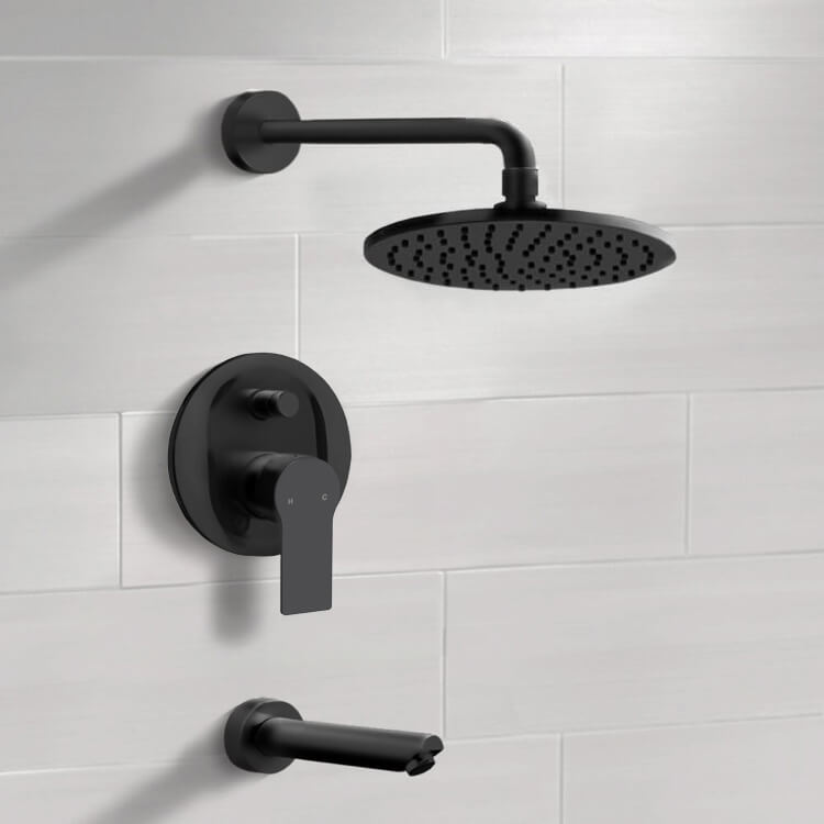 Matte Black Tub and Shower Faucet Set With 8" Rain Shower Head