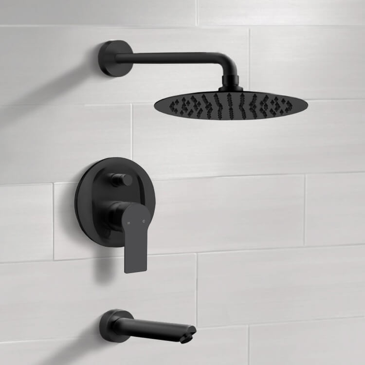 Matte Black Tub and Shower Faucet Set With 12" Rain Shower Head