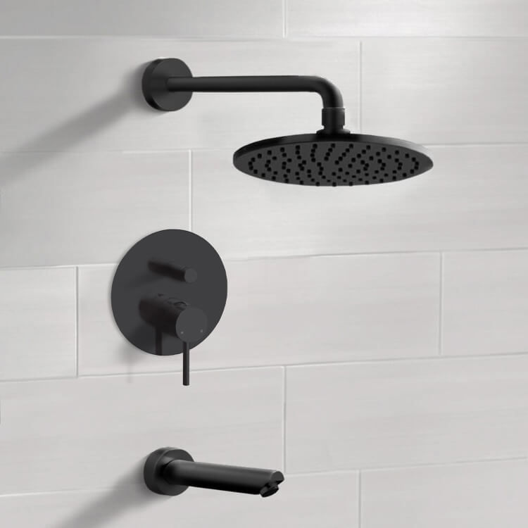 Matte Black Tub and Shower Faucet Set With 8" Rain Shower Head