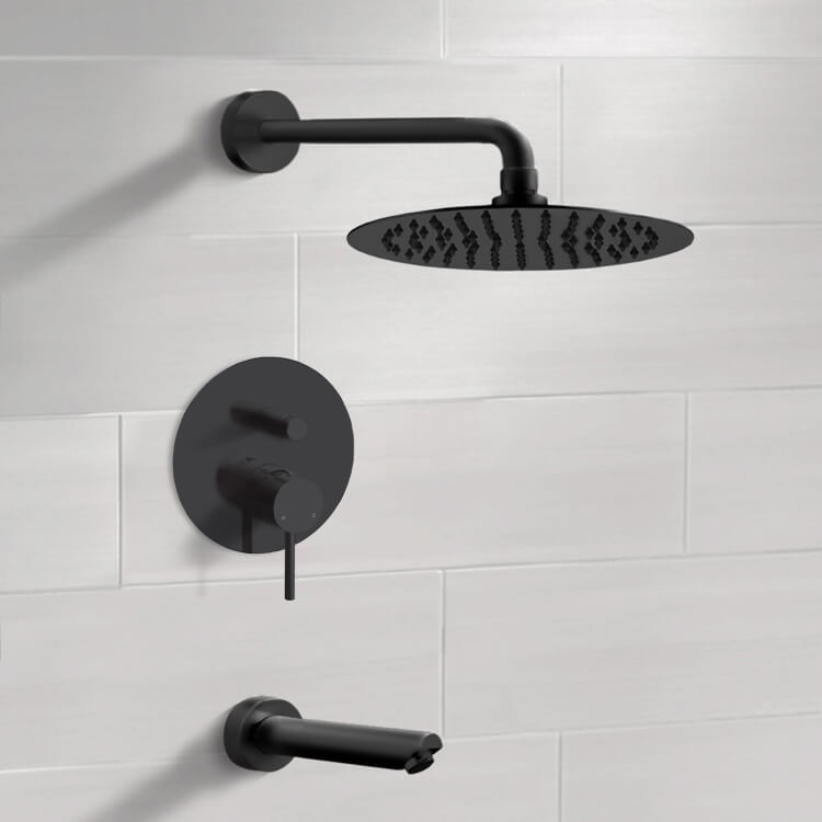 Matte Black Tub and Shower Faucet Set With 10" Rain Shower Head