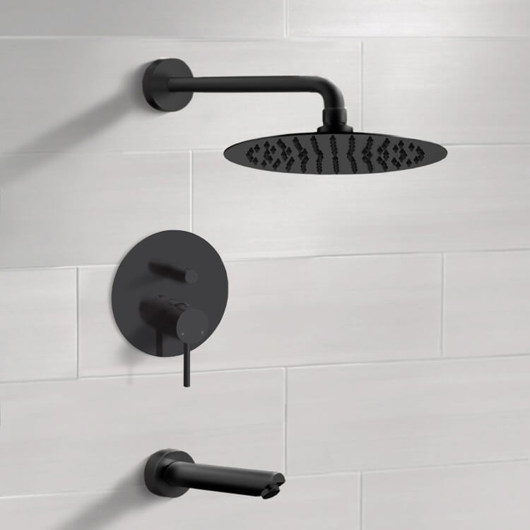 Matte Black Tub and Shower Faucet Set With 12" Rain Shower Head