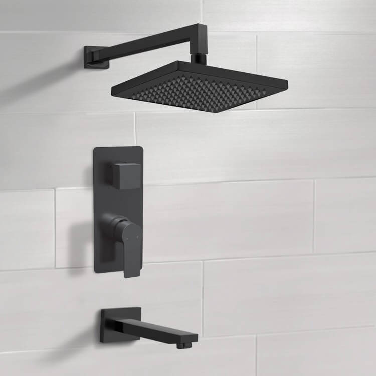 Matte Black Tub and Shower Faucet Set With 8" Rain Shower Head