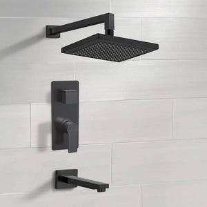 Matte Black Tub and Shower Faucet Set With 8" Rain Shower Head