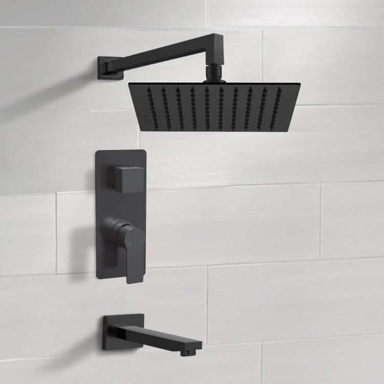 Matte Black Tub and Shower Faucet Set With 12" Rain Shower Head