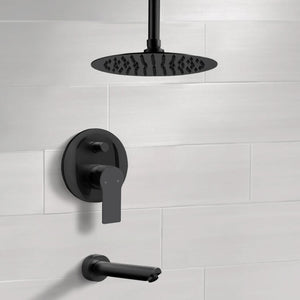 Matte Black Tub and Shower Faucet Set With 12" Rain Ceiling Shower Head