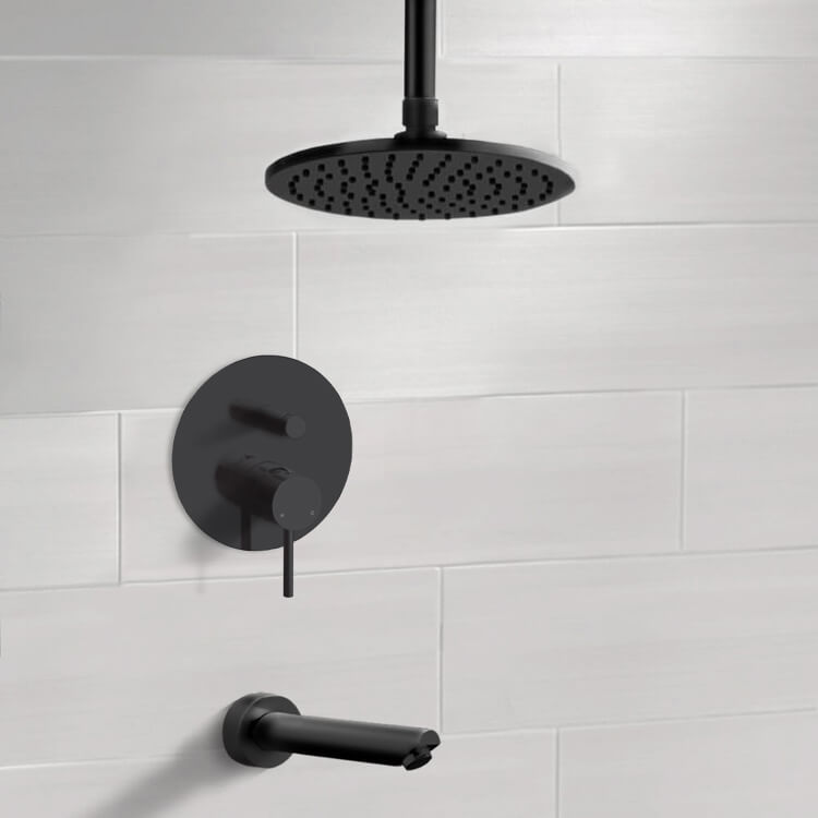 Matte Black Tub and Shower Faucet Set With 8" Rain Ceiling Shower Head