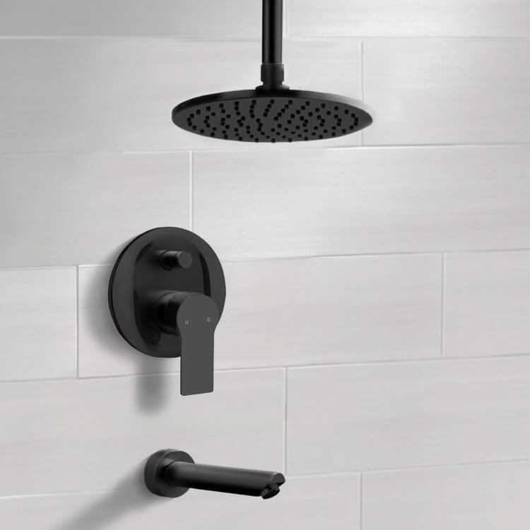 Matte Black Tub and Shower Faucet Set With 8" Rain Ceiling Shower Head