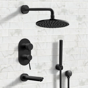 Matte Black Tub and Shower System with 8" Rain Shower Head and Hand Shower