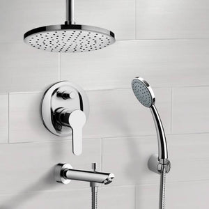 Chrome Tub and Shower System with 8" Rain Ceiling Shower Head and Hand Shower
