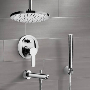 Chrome Tub and Shower Faucet Set with 8" Rain Ceiling Shower Head and Hand Shower