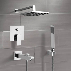 Chrome Tub and Shower System with 8" Rain Shower Head and Hand Shower