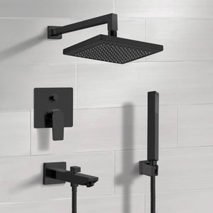 Matte Black Tub and Shower Set with 8" Rain Shower Head and Hand Shower