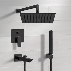 Matte Black Tub and Shower Set with 12" Rain Shower Head and Hand Shower