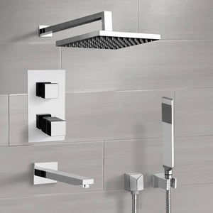 Chrome Thermostatic Tub and Shower Faucet Set with 8" Rain Shower Head and Hand Shower