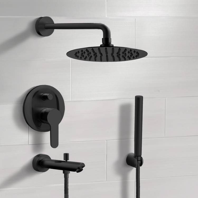 Matte Black Tub and Shower System With Rain Shower Head and Hand Shower