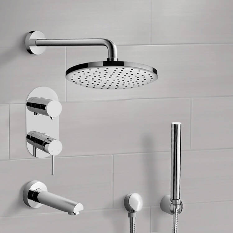 Chrome Tub and Shower System With 10" Rain Shower Head and Hand Shower