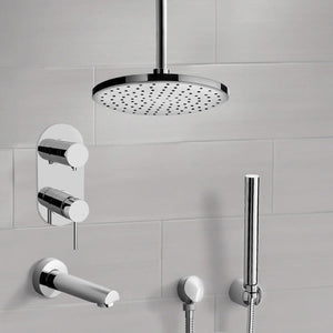 Chrome Tub and Shower System With 8" Rain Ceiling Shower Head and Hand Shower